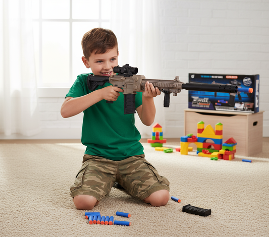 Automātiskā rotaļu šautene bērniem ar putu lodēm – droša un aizraujoša spēle gan mājās, gan ārā