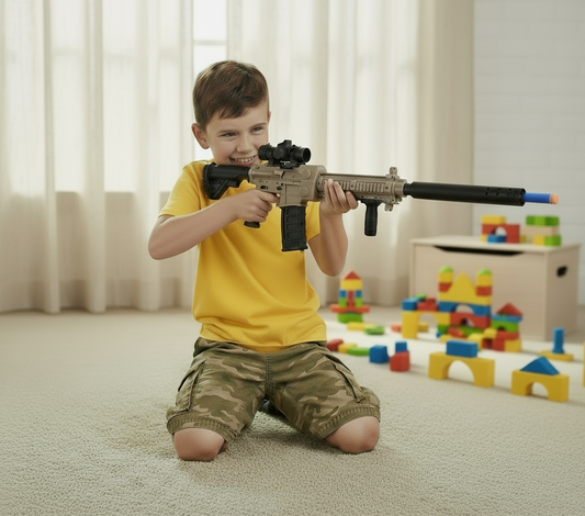 Automātiskā rotaļu šautene bērniem ar putu lodēm – droša un aizraujoša spēle gan mājās, gan ārā