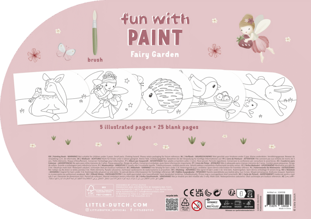 Bērnu krāsojamā grāmatiņa ar otu un akvareļkrāsām, piemērota radošai gleznošanai