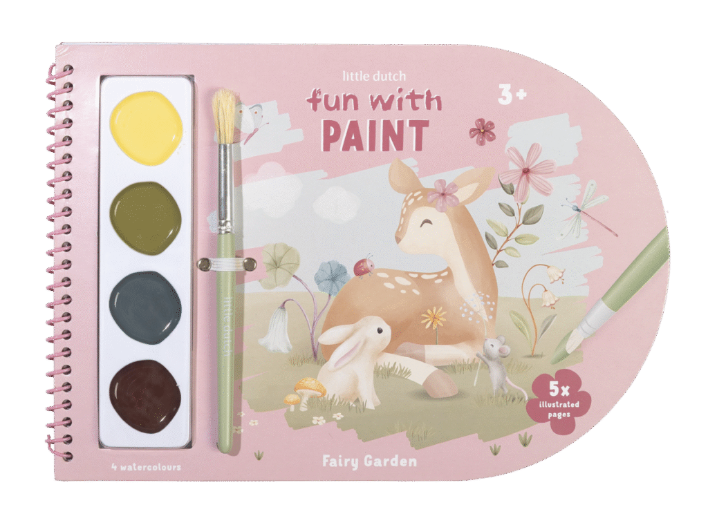 Bērnu krāsojamā grāmatiņa ar otu un akvareļkrāsām, piemērota radošai gleznošanai