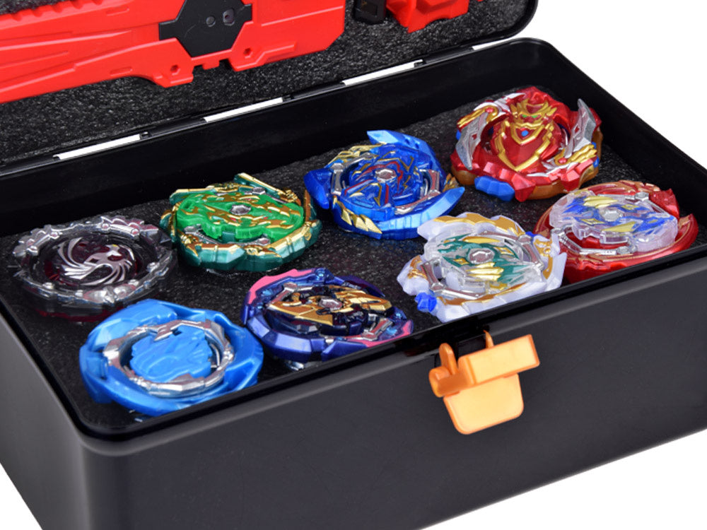 Beyblade tipa komplekts bērniem ar 8 ripām, 4 palaidējiem un čemodānu – aizraujošas sacensību rotaļas