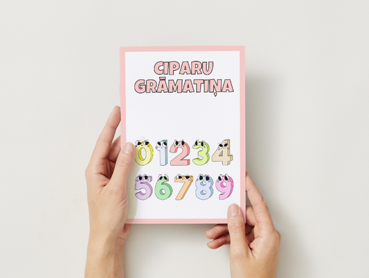 Jautrie cipari – drukājamas krāsojamās lapas bērniem PDF formātā, lai mācītos ciparus un krāsu nosaukumus.