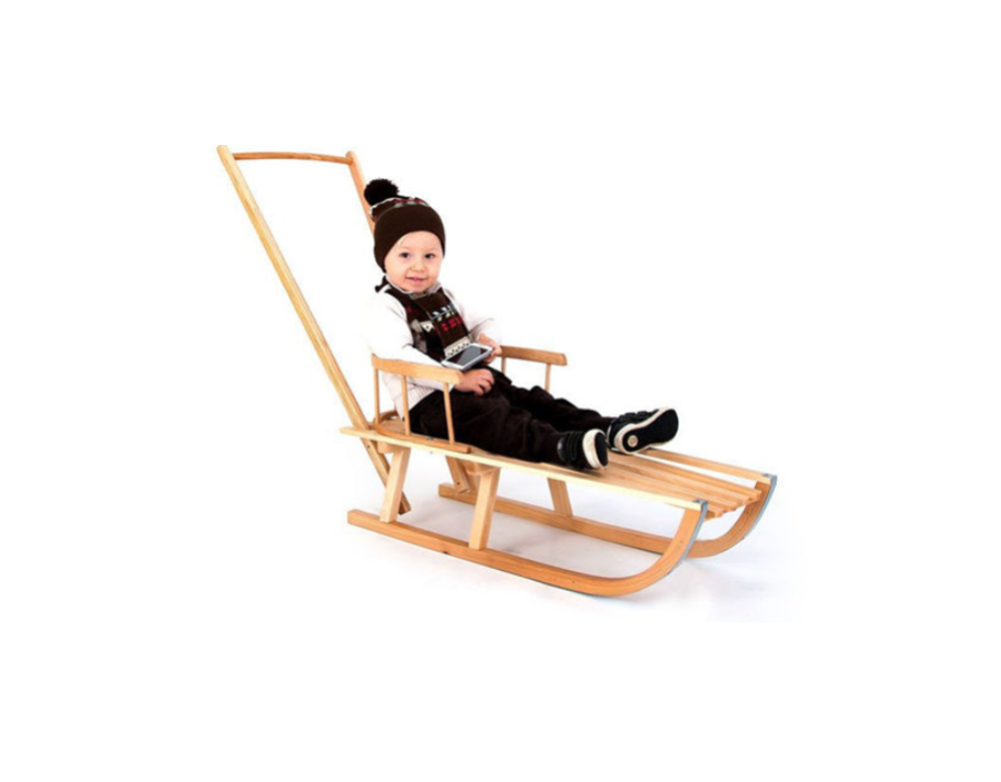 Koka ragavas bērniem ar metāla sliecēm un stumjamo rokturi – drošas un ērtas ziemas pastaigām