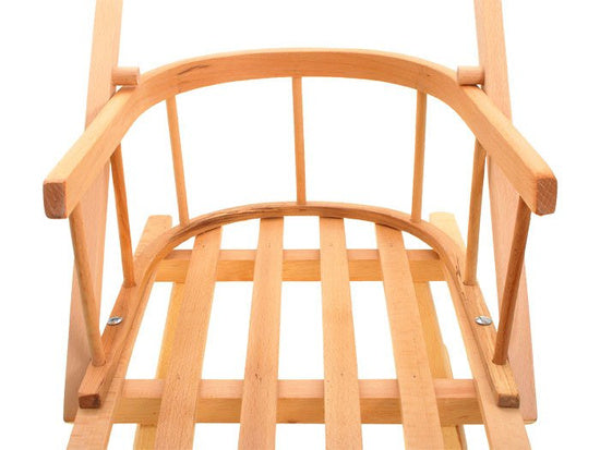 Koka ragavas bērniem ar metāla sliecēm un stumjamo rokturi – drošas un ērtas ziemas pastaigām