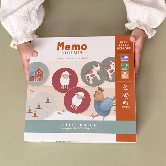Little Dutch atmiņas spēle Mazā ferma – izglītojoša bērnu galda spēle ar fermas dzīvniekiem un ilustrācijām