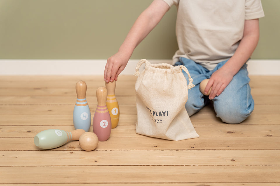 Little Dutch boulings komplekts bērniem – koka boulings rotaļlieta motorikas attīstībai un jautrām spēlēm