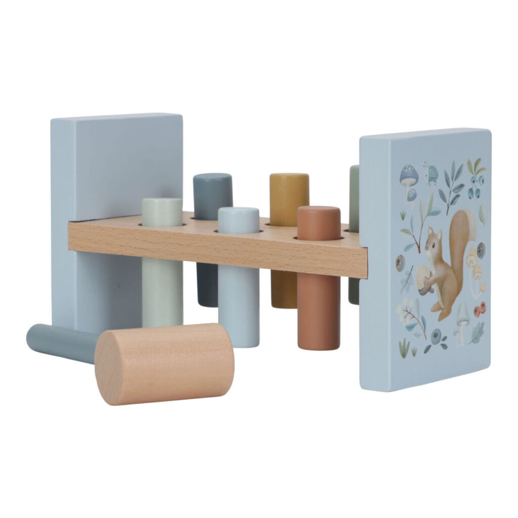 Little Dutch koka āmurs un sols – attīstoša rotaļlieta bērniem ar tapām, koka soliņu un āmuru roku koordinācijas trenēšanai