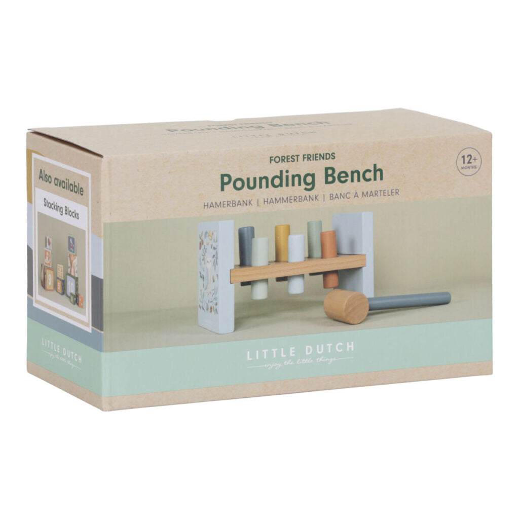 Little Dutch koka āmurs un sols – attīstoša rotaļlieta bērniem ar tapām, koka soliņu un āmuru roku koordinācijas trenēšanai