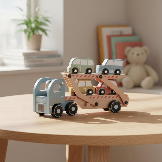 Little Dutch koka automašīnu treileris – bērnu rotaļlieta ar piekabi un mazām mašīnām