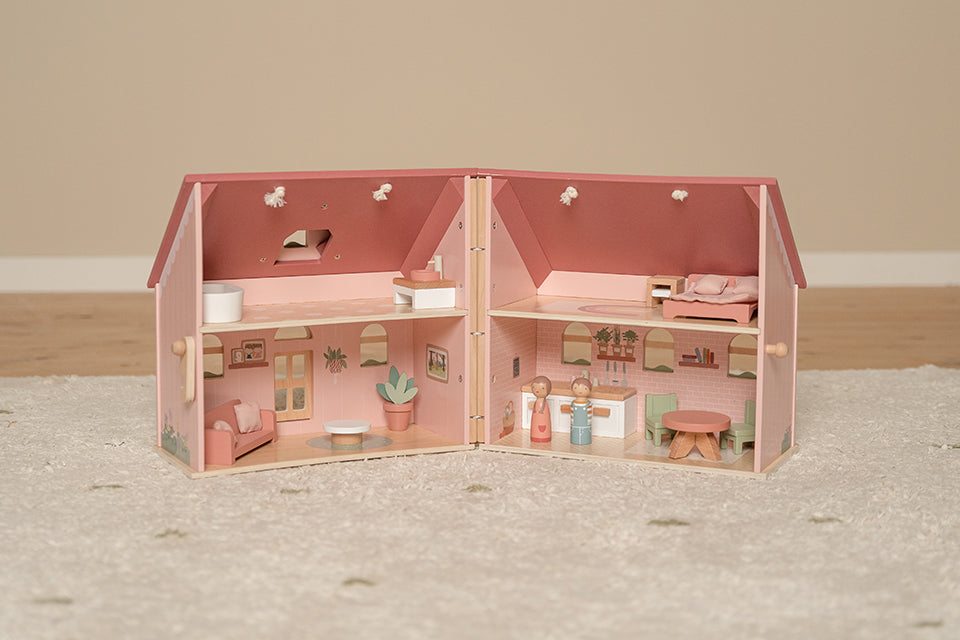 Little Dutch koka leļļu māja – pārnēsājama un atverama rotaļlieta bērniem ar mēbelēm