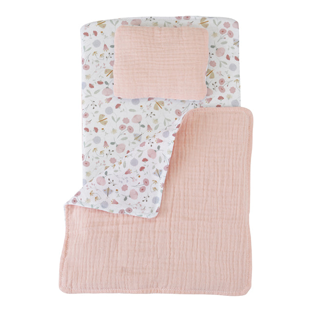 Little Dutch koka leļļu rati ar lelli Rosa un segu – koka rotaļlieta bērniem lomu spēlēm