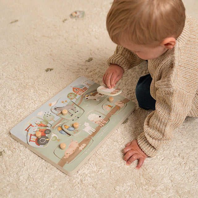 Little Dutch koka muzikālā puzle Mazā ferma – izglītojoša rotaļlieta ar skaņām bērniem no 1 gada vecuma