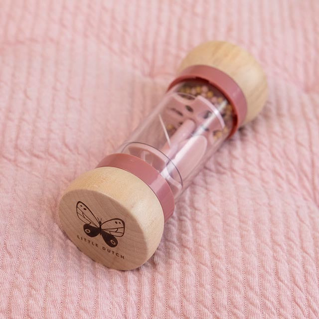 Little Dutch Lietus tauriņš – koka sensorā rotaļlieta mazuļiem ar skaņu un krītošām bumbiņām