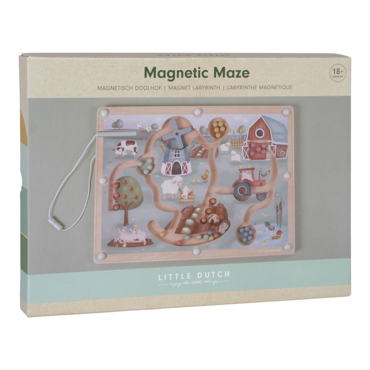 Little Dutch magnētiskais labirints Mazā ferma – izglītojoša koka rotaļlieta bērniem