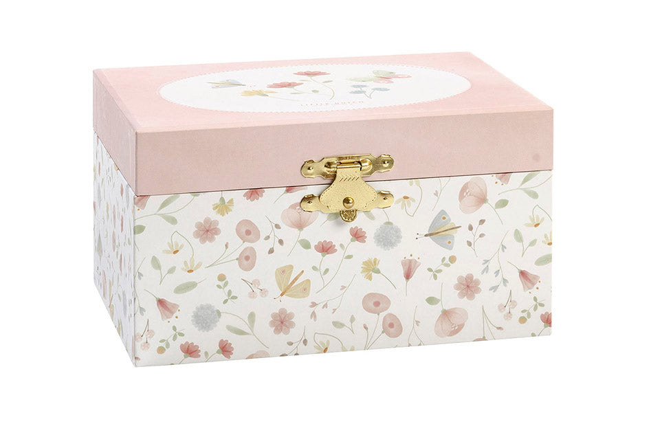 Little Dutch muzikālā rotaļlietu lādīte Ziedi un Tauriņi – rozā meiteņu rotu kārbiņa ar balerīnu