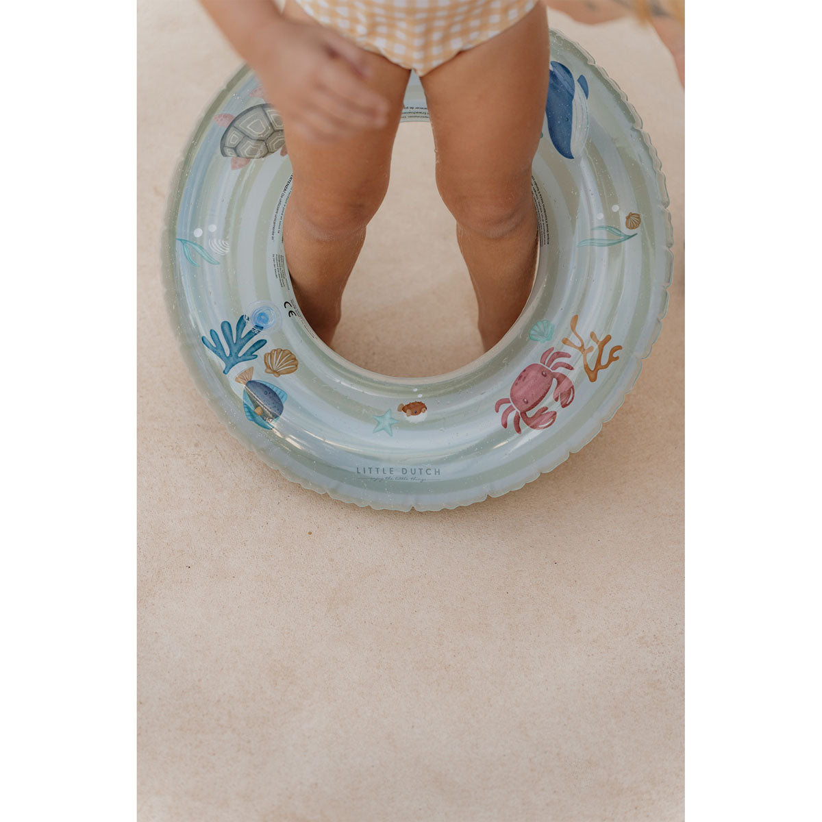 Little Dutch bērnu peldriņķis salātu zaļā krāsā ar okeāna tēliem – drošs un stilīgs peldēšanās riņķis mazajiem