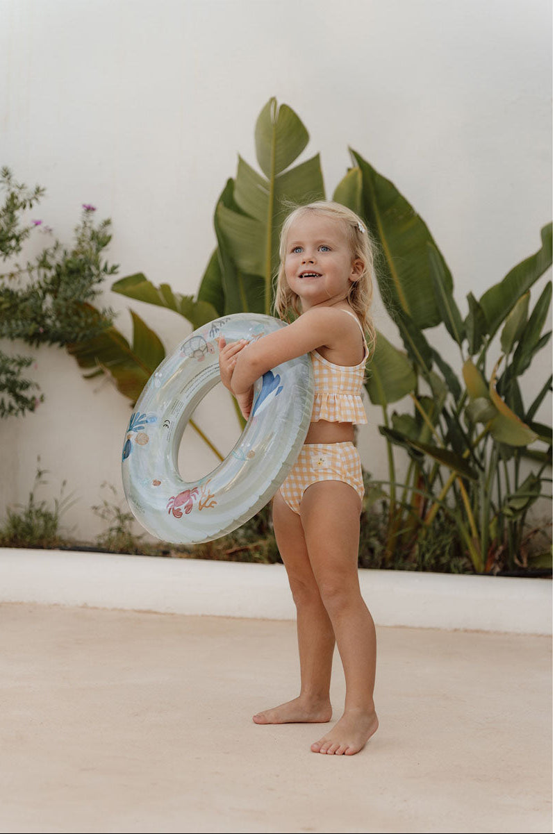 Little Dutch bērnu peldriņķis salātu zaļā krāsā ar okeāna tēliem – drošs un stilīgs peldēšanās riņķis mazajiem