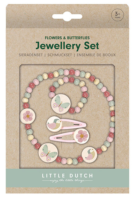 Little Dutch rotaslietu komplekts Ziedi un Tauriņi – bērnu rotu un aksesuāru komplekts ar sprādzēm un kaklarotu