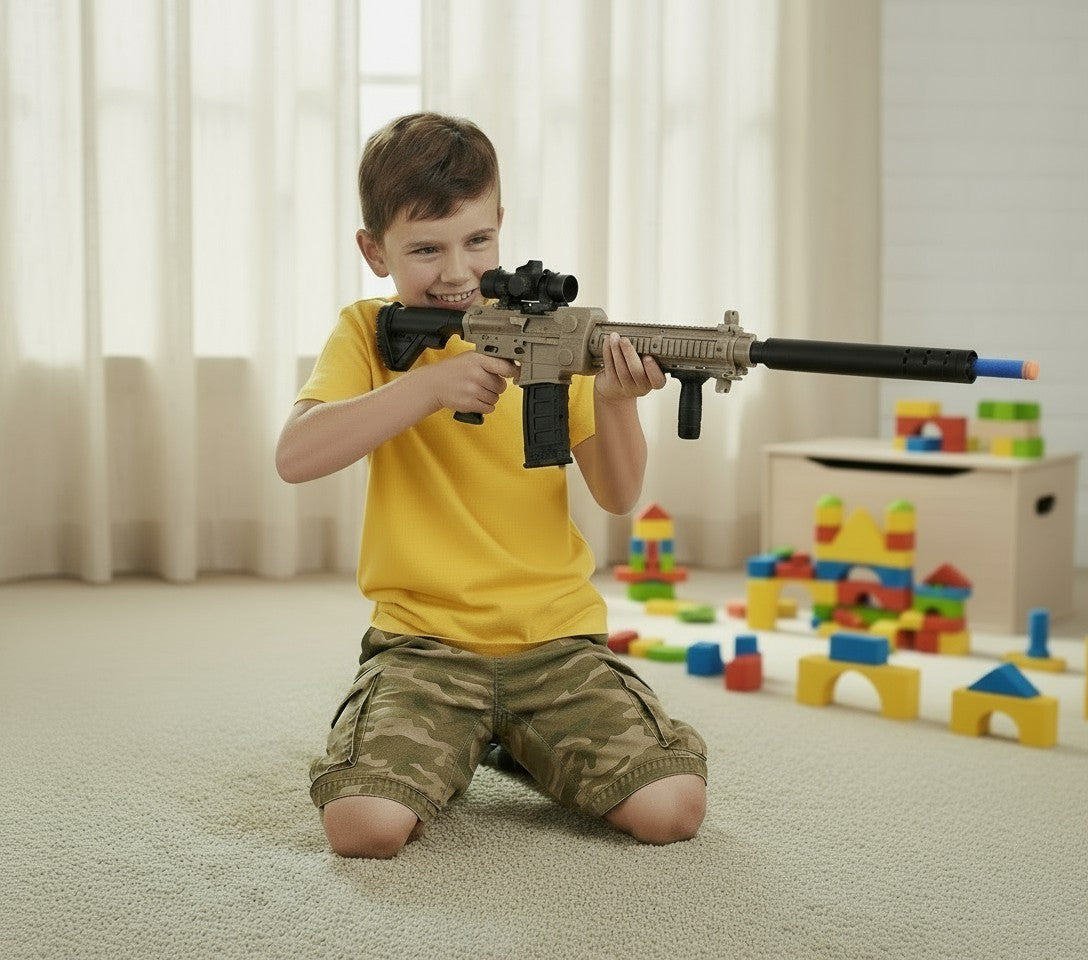 Automātiskā rotaļu šautene bērniem ar putu lodēm – droša un aizraujoša spēle gan mājās, gan ārā