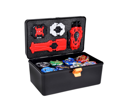 Beyblade tipa komplekts bērniem ar 8 ripām, 4 palaidējiem un čemodānu – aizraujošas sacensību rotaļas