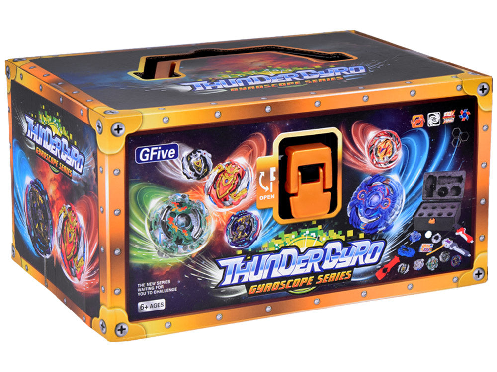 Beyblade tipa komplekts bērniem ar 8 ripām, 4 palaidējiem un čemodānu – aizraujošas sacensību rotaļas