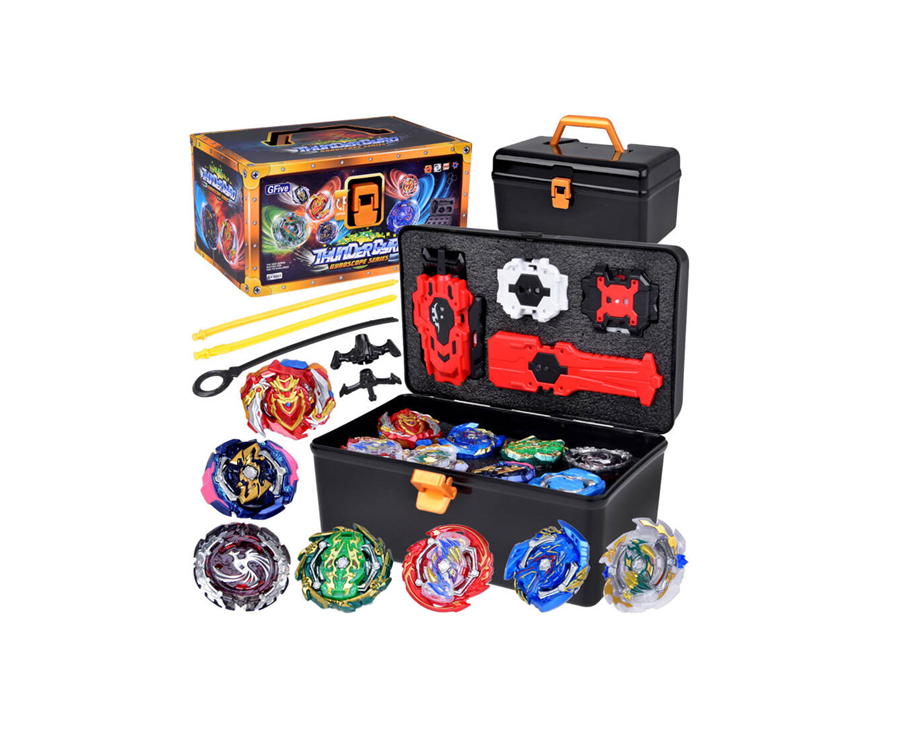 Beyblade tipa komplekts bērniem ar 8 ripām, 4 palaidējiem un čemodānu – aizraujošas sacensību rotaļas