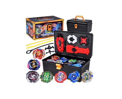 Beyblade tipa komplekts bērniem ar 8 ripām, 4 palaidējiem un čemodānu – aizraujošas sacensību rotaļas
