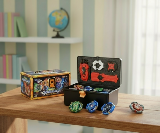 Beyblade tipa komplekts bērniem ar 8 ripām, 4 palaidējiem un čemodānu – aizraujošas sacensību rotaļas