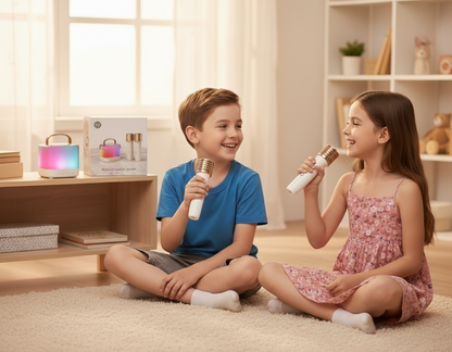 Bezvadu karaoke mikrofoni bērniem ar Bluetooth skaļruni – komplekts ar 2 mikrofoniem un gaismas efektiem