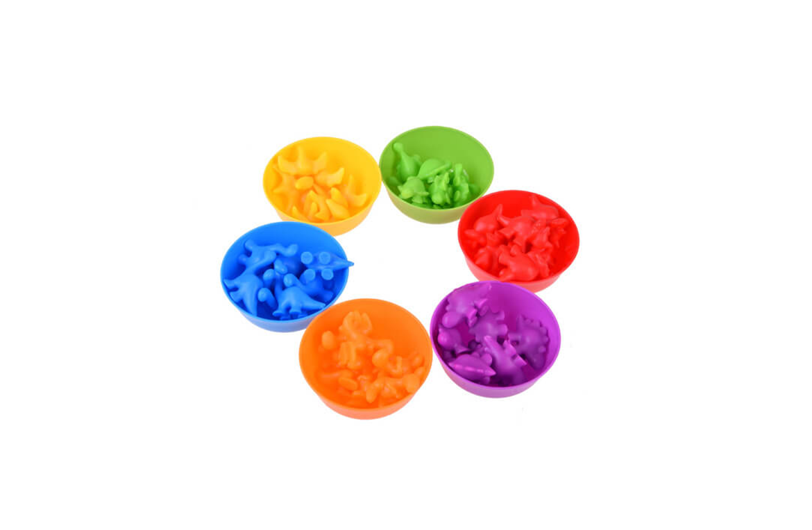 Montessori dinozauru figūriņu komplekts bērniem krāsu un skaitīšanas apguvei