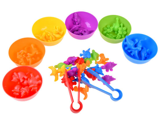 Montessori dinozauru figūriņu komplekts bērniem krāsu un skaitīšanas apguvei