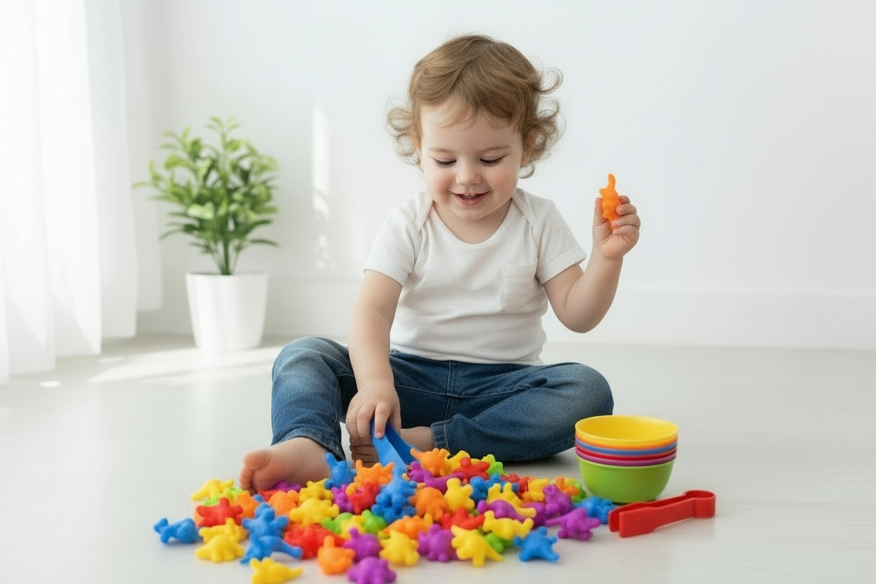 Montessori dinozauru figūriņu komplekts bērniem krāsu un skaitīšanas apguvei