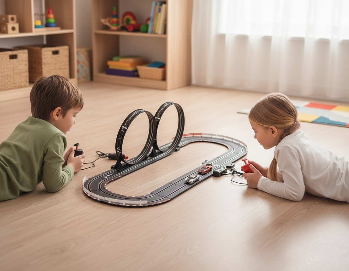 Elektriskā autosacīkšu trase bērniem 4,5 m ar diviem Audi auto un vadības pultīm