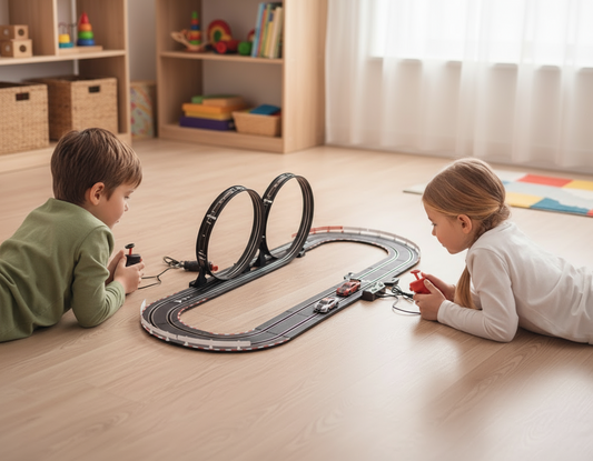 Elektriskā autosacīkšu trase bērniem 4,5 m ar diviem Audi auto un vadības pultīm