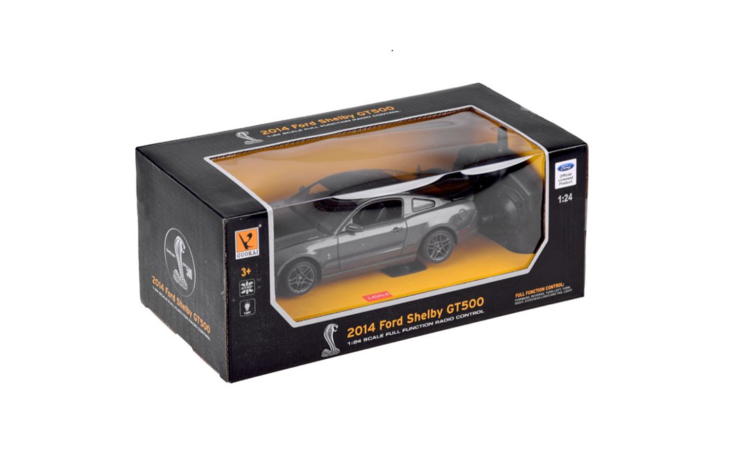 Ford Shelby GT500 tālvadības rotaļu auto – licencēts 1:24 modelis ar 2.4GHz pulti un sportisku dizainu.