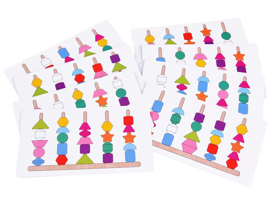 Koka mācību puzle bērniem ar krāsainiem klucīšiem un auklām, rotaļlieta formu un krāsu apguvei