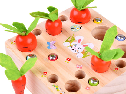 Koka rotaļlieta bērniem – burkāni un tārpi, attīstoša spēle roku koordinācijai un motorikai