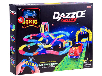 Koša auto trase ar gaismām un skaņu – aizraujoša rotaļlieta bērniem ar tālvadības pulti un sacīkšu auto.