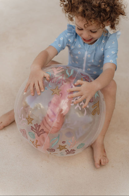 Little Dutch 3D pludmales bumba ar jūraszirdziņu – gaiši rozā piepūšamā bumba bērniem vasaras rotaļām pie ūdens