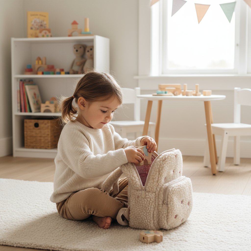 Little Dutch bērnu mugursoma meitenēm – smilšu krāsā ar maigiem ziediņiem, ideāla soma bērnudārzam.