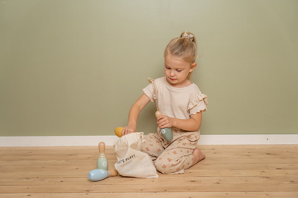 Little Dutch boulings komplekts bērniem – koka boulings rotaļlieta motorikas attīstībai un jautrām spēlēm