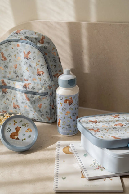 Gaiši zila pop-up bērnu dzeršanas pudele Little Dutch – Meža draugi kolekcija ar dzīvnieku ilustrācijām