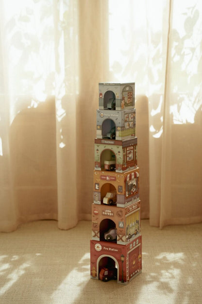 Little Dutch kartona klucīšu komplekts ar auto – krāsaina rotaļlieta bērniem, kas attīsta radošumu un loģisko domāšanu.