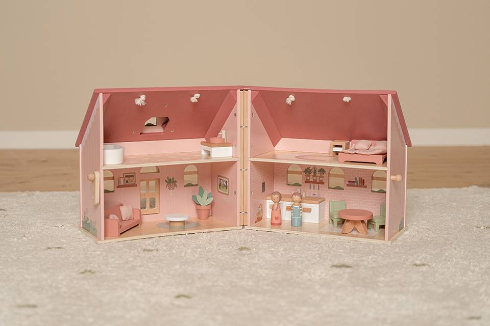 Little Dutch koka leļļu māja – pārnēsājama un atverama rotaļlieta bērniem ar mēbelēm