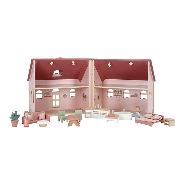 Little Dutch koka leļļu māja – pārnēsājama un atverama rotaļlieta bērniem ar mēbelēm
