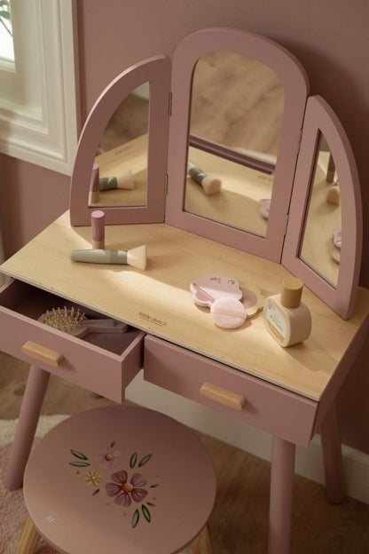 Little Dutch koka kosmētikas galdiņš meitenēm ar spoguli un aksesuāriem – radošām lomspēlēm