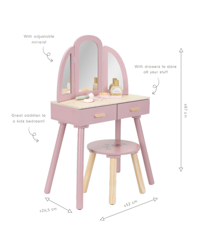 Little Dutch koka kosmētikas galdiņš meitenēm ar spoguli un aksesuāriem – radošām lomspēlēm