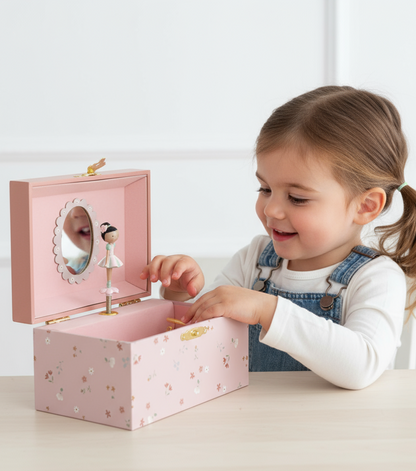 Little Dutch muzikālā rotaslietu kastīte – rozā bērnu koka mūzikas lādīte ar dejotāju