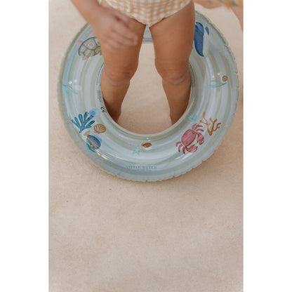 Little Dutch bērnu peldriņķis salātu zaļā krāsā ar okeāna tēliem – drošs un stilīgs peldēšanās riņķis mazajiem