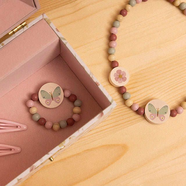 Little Dutch rotaslietu komplekts Ziedi un Tauriņi – bērnu rotu un aksesuāru komplekts ar sprādzēm un kaklarotu